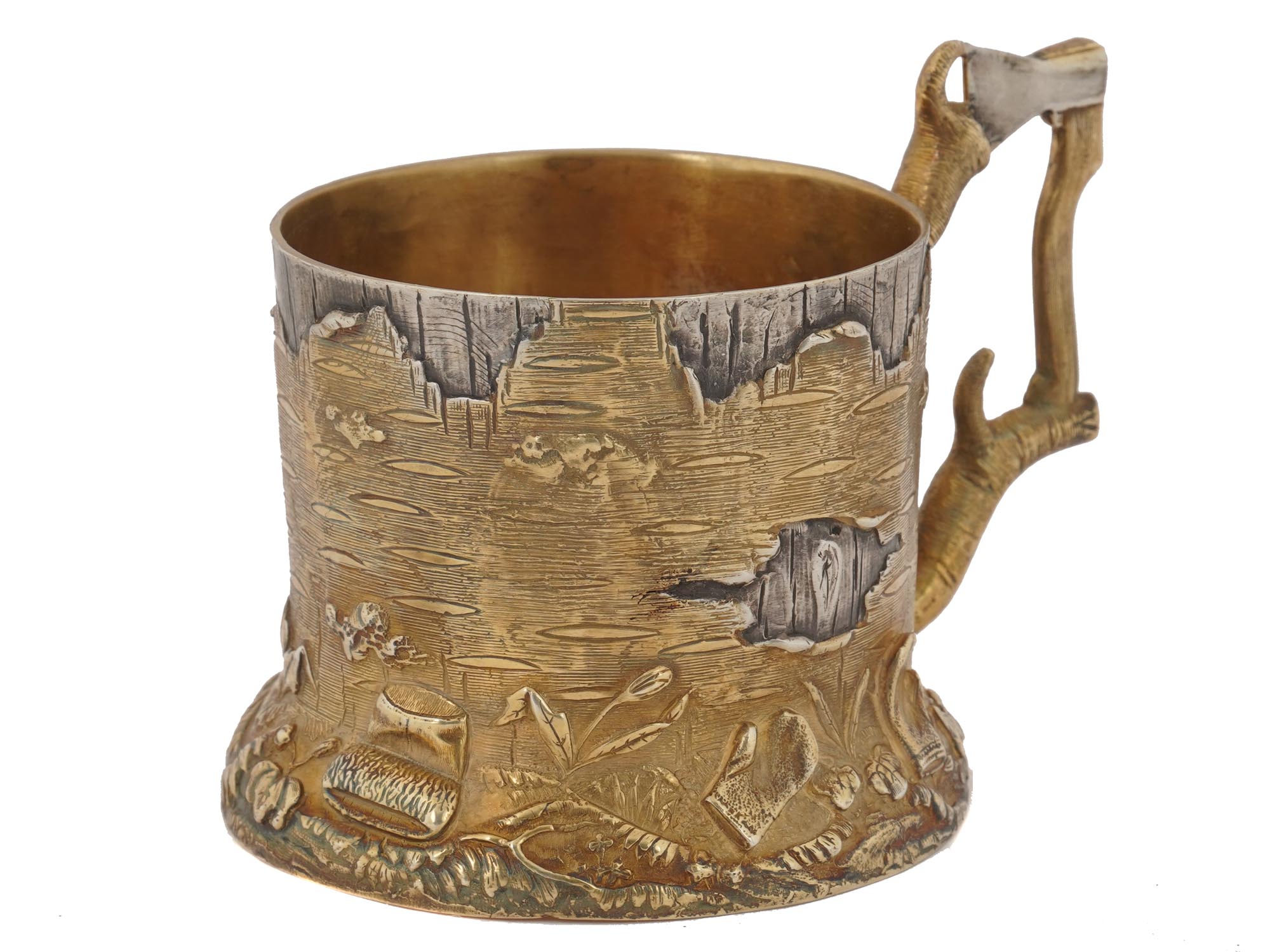 RUSSIAN GILT SILVER TREE STUMP TEA GLASS HOLDER PIC-0